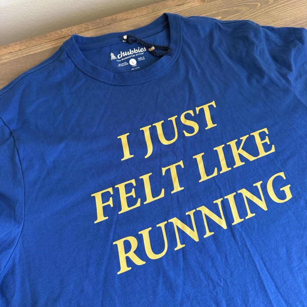 Chubbies Men's Large Blue Bubba Gump I Just Felt Like Running Short Sleeve Tee